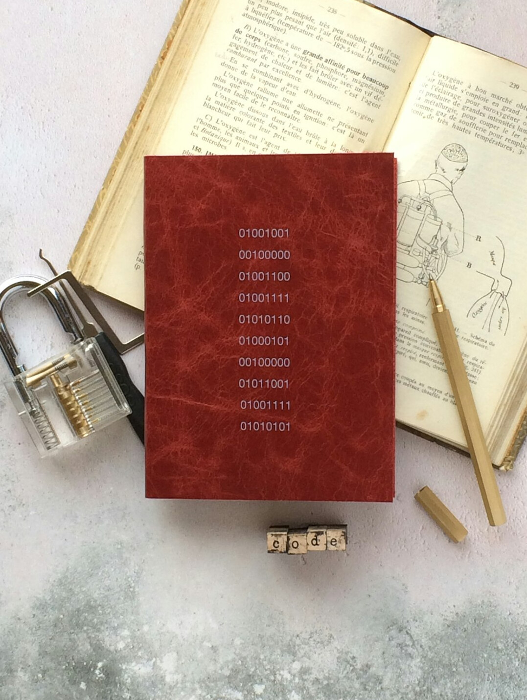 Detective notebook with clues, photographs and red string